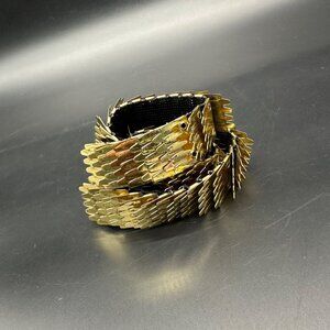 Vintage Gold Belt Fish Scale Metal Stretch 1970s Disco Queen Glamour Elastic
